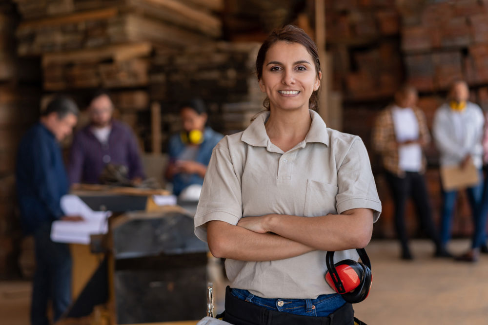 woman with group in background